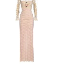 Elegant Cream Lace Maxi Dress with Back Cutout
